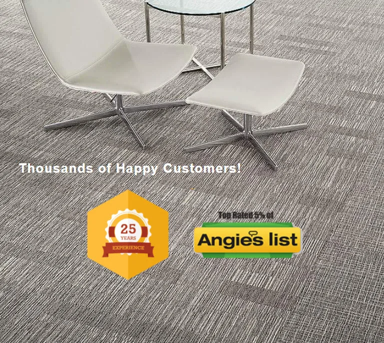 Carpeted seating area graphic highlighting Metro-Cleaning customer satisfaction and experience.