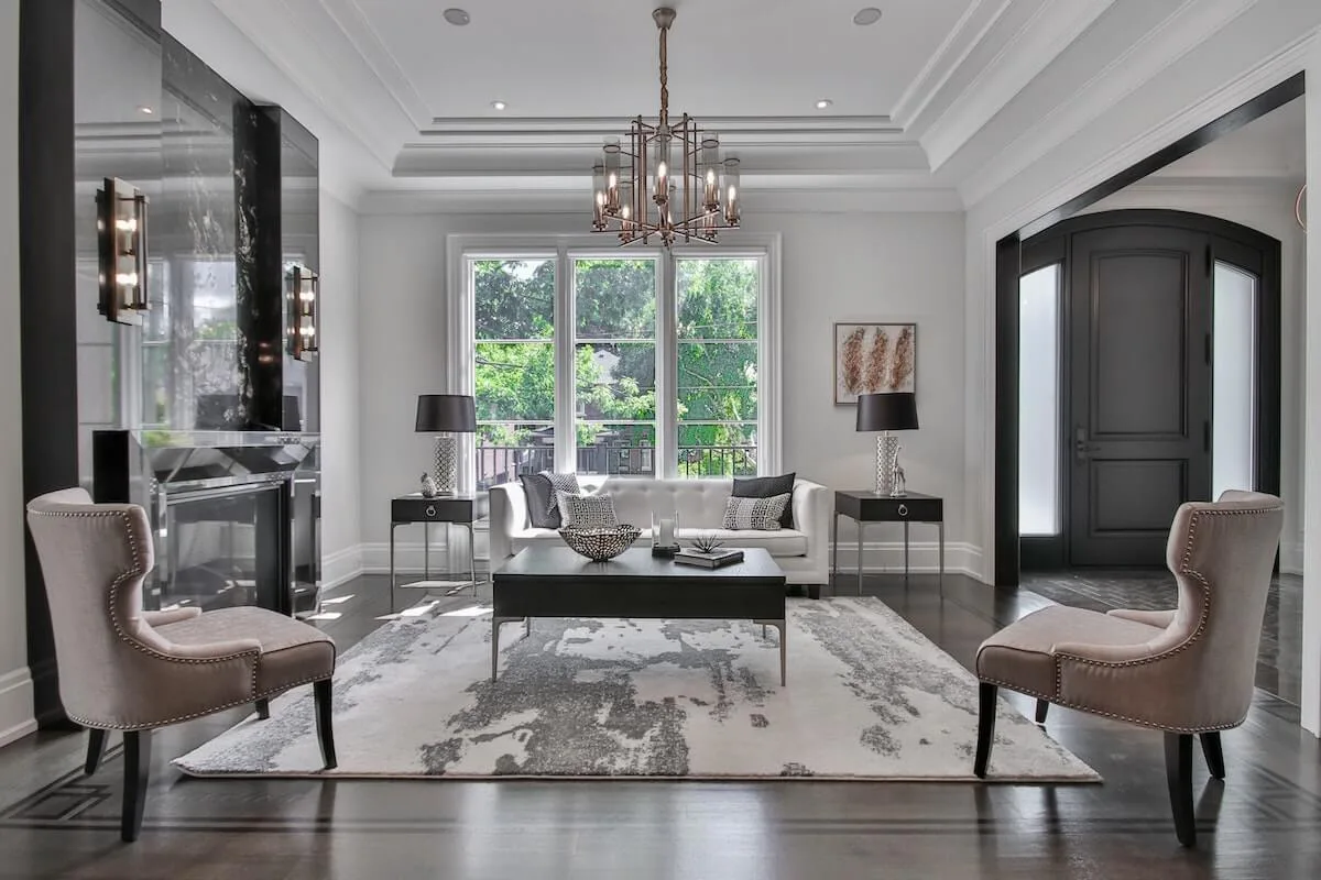Bright interior room showcasing installed residential lighting.